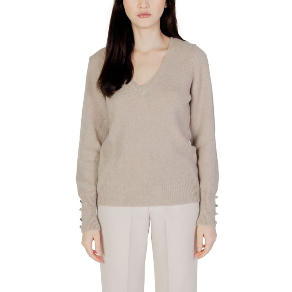 Morgan De Toi VNeck Merino Wool Cashmere Sweater Women Beige Knitwear